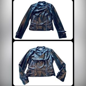 Kenna-T Black Embossed Leather  Biker Moto Jacket Buckles Multiple Looks Medium